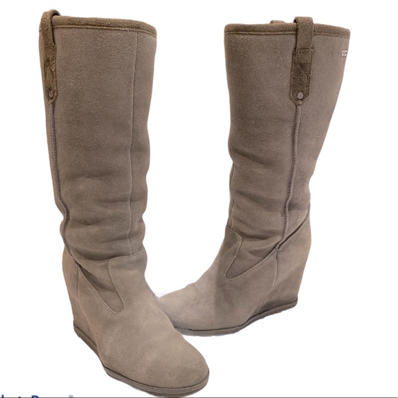 UGG Soleil Shearling Tall Wedge Boot Grey 7 - Picture 6 of 11